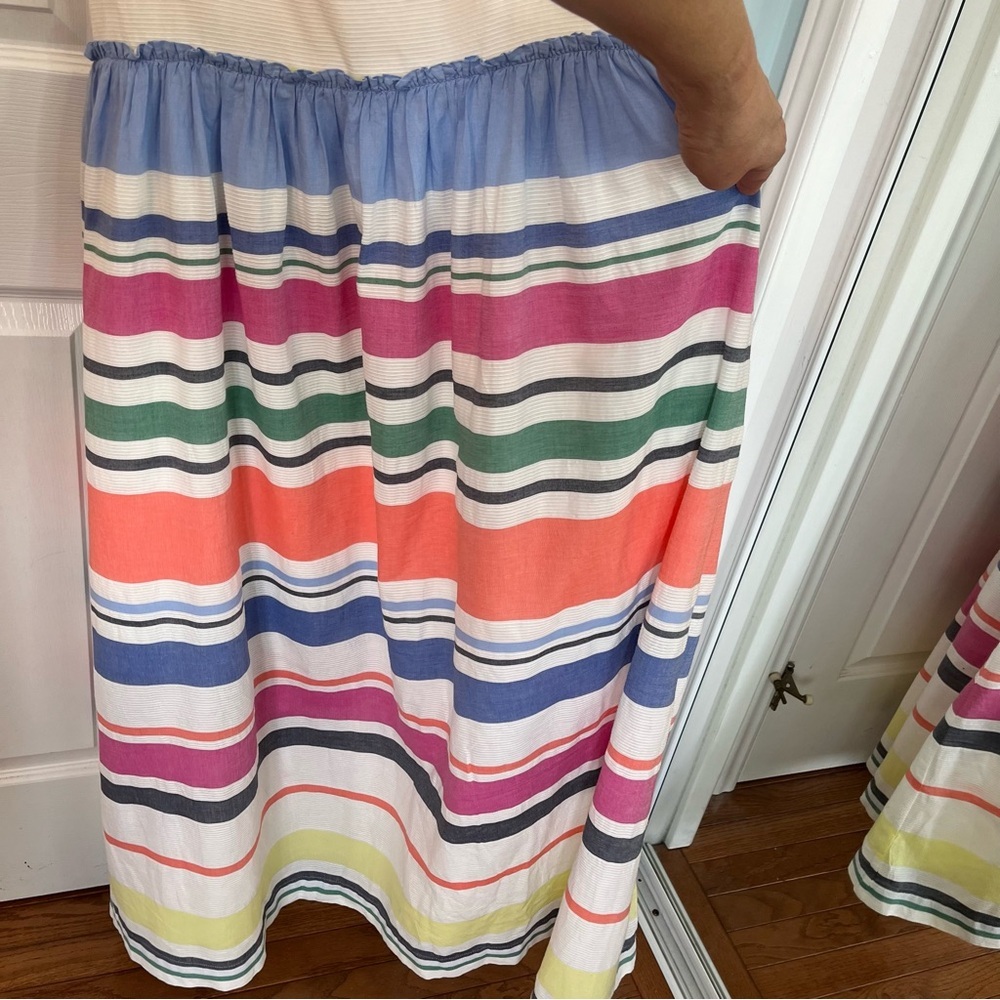 GAP White Rainbow Striped Cotton Square Neck Maxi Dress Women's Large Vacation - Picture 7 of 13
